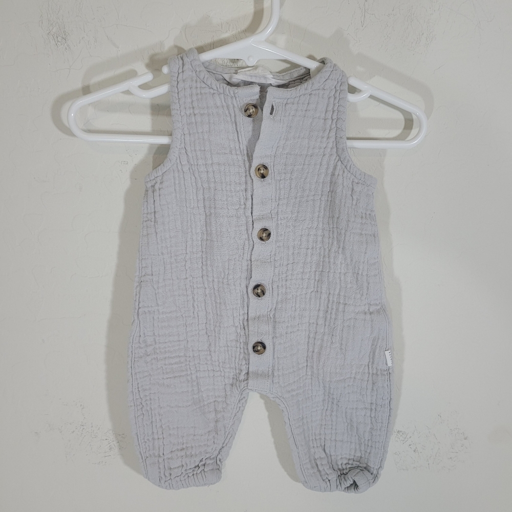 Firsts by petit lem cotton gauze neutral sleevless button jumpsuit newborn